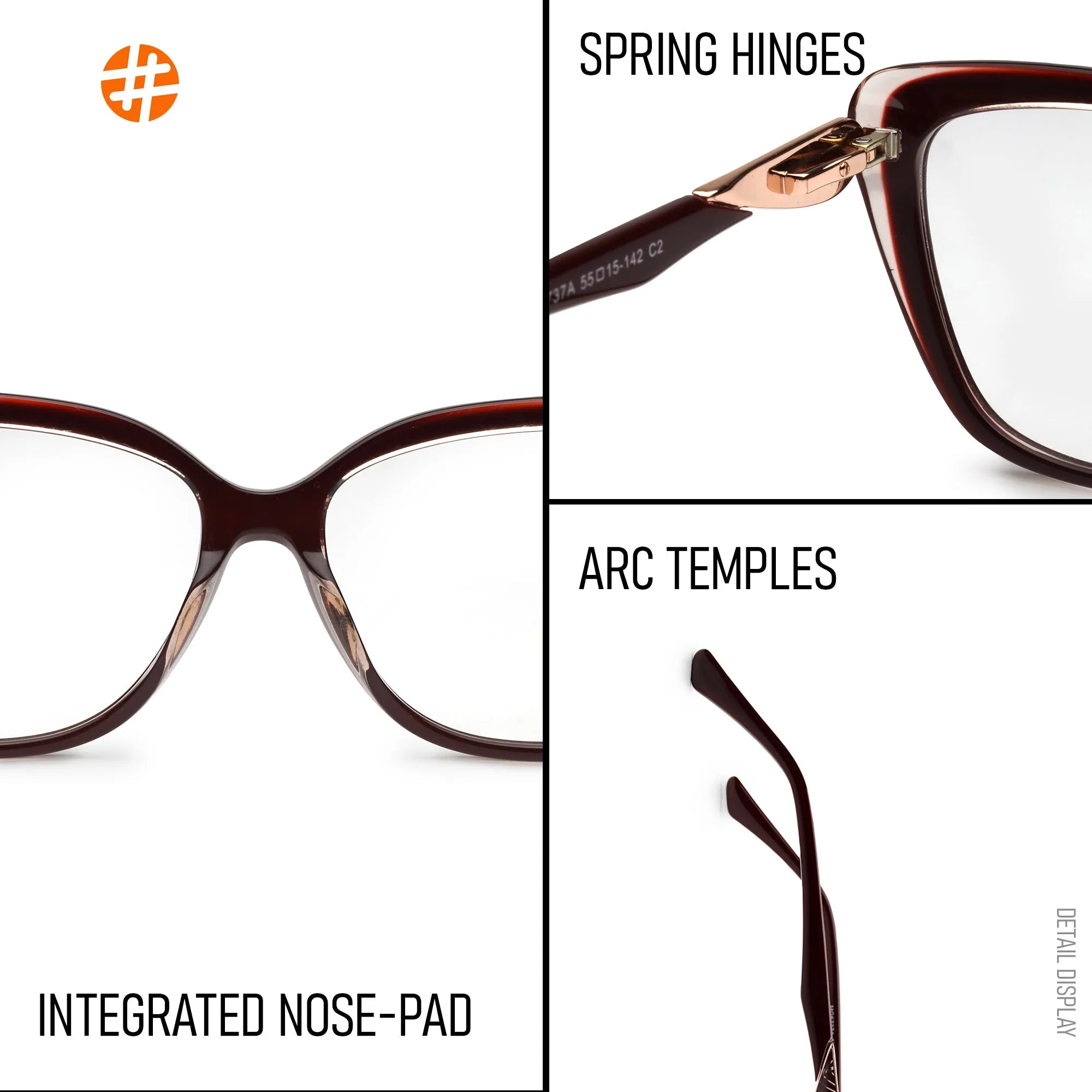 Luxury | Golden-Dark Red Medium Full Rim Cateye Eyeglasses for Women [Demo Lens]