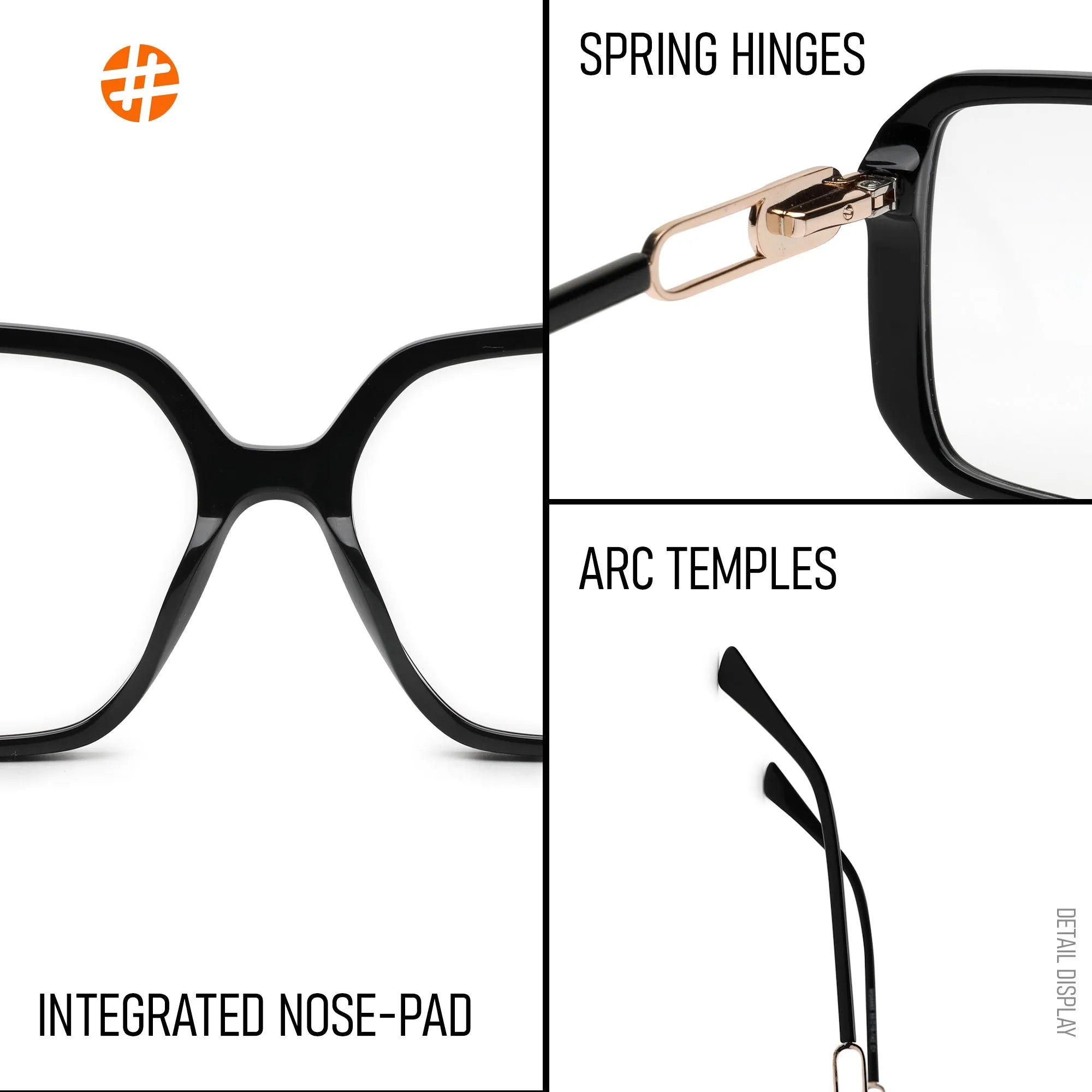 Luxury | Black Medium Full Rim Square Eyeglasses for Women [Demo Lens]