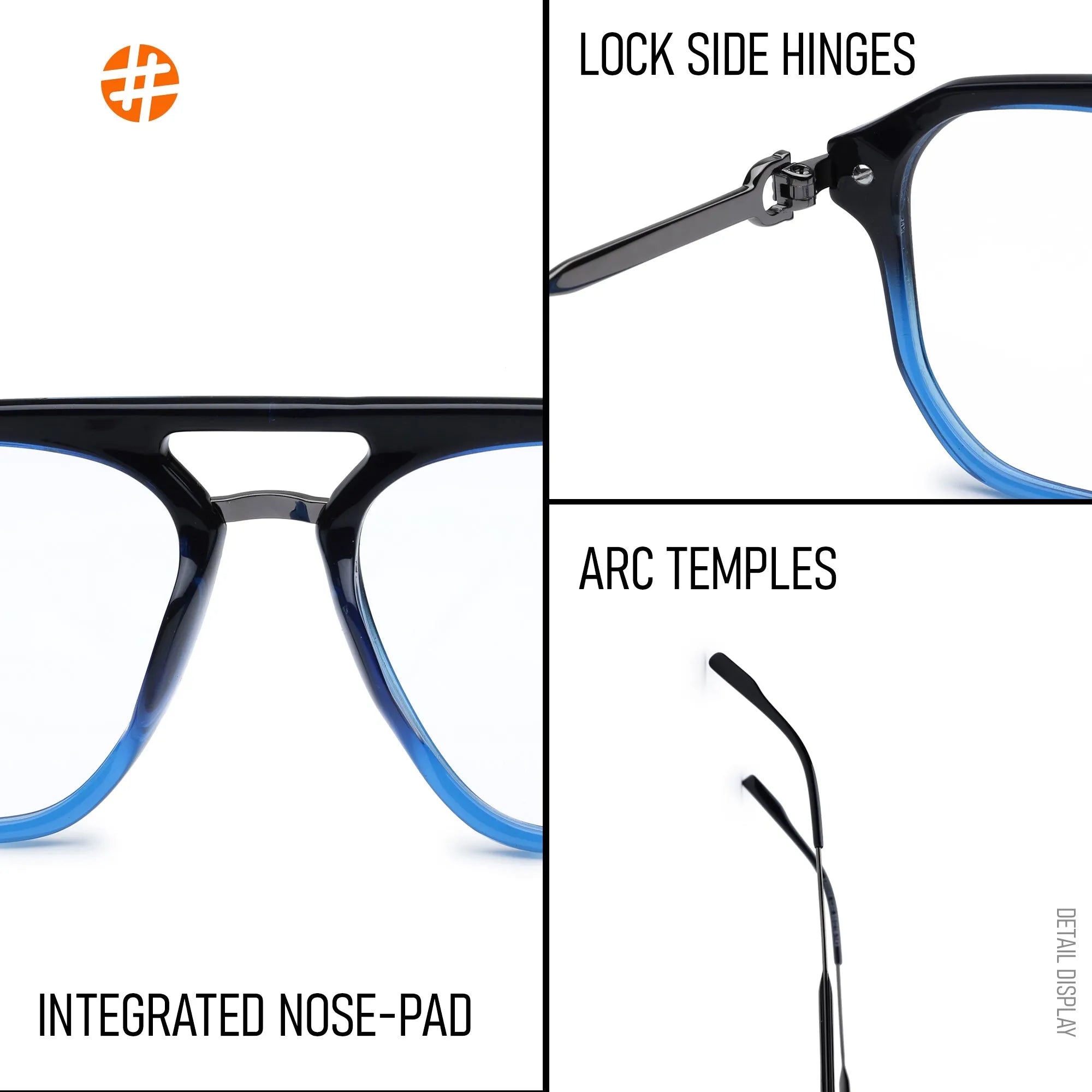 Ray-II | Black Blue Medium Full Rim Square Eyeglasses for Men & Women [Demo Lens]