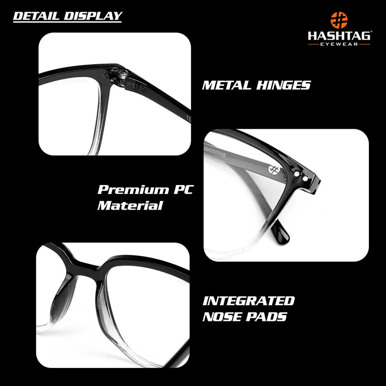 HASHTAG Blue Block Wayfarer Polycarbonate Gradient Black Eyeglasses for Men and Women -AB13-1962-G-Black