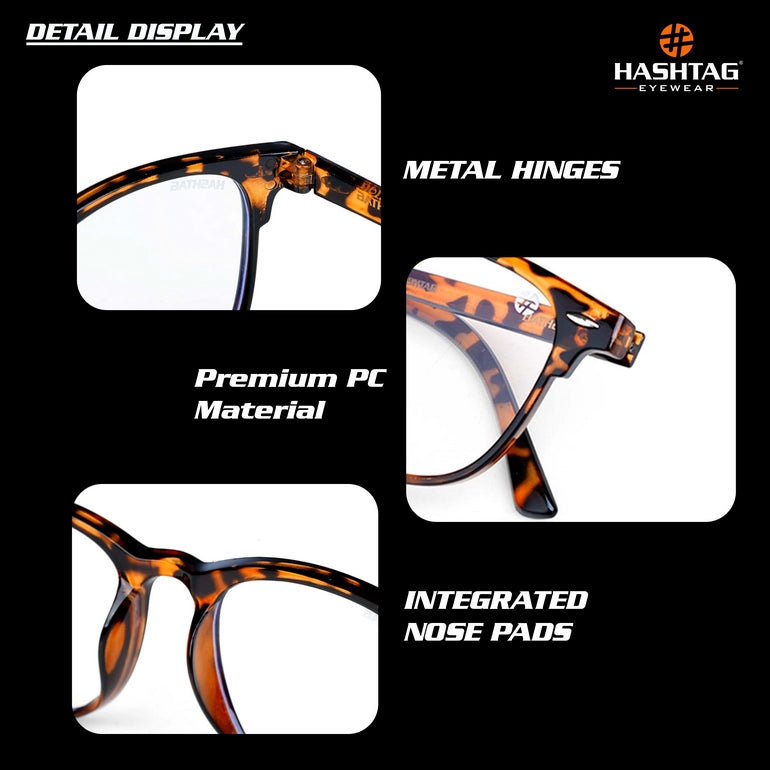 HASHTAG Blue Block Wayfarer Polycarbonate Transparent Eyeglasses for Men and Women -AB13-1957-Tiger