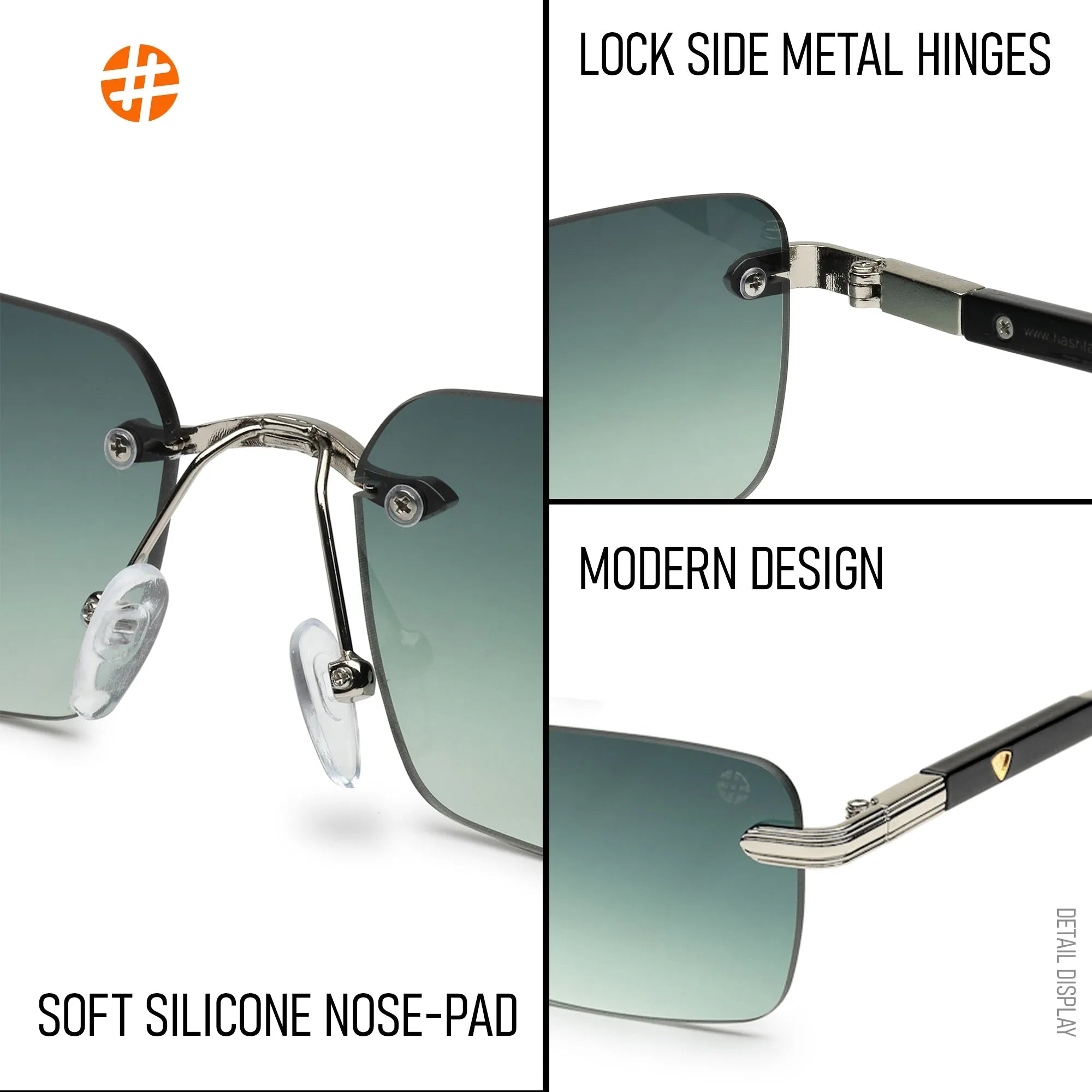 Veyra | Green Medium Rim Less Rectangle Sunglasses for Men [UV-protected]