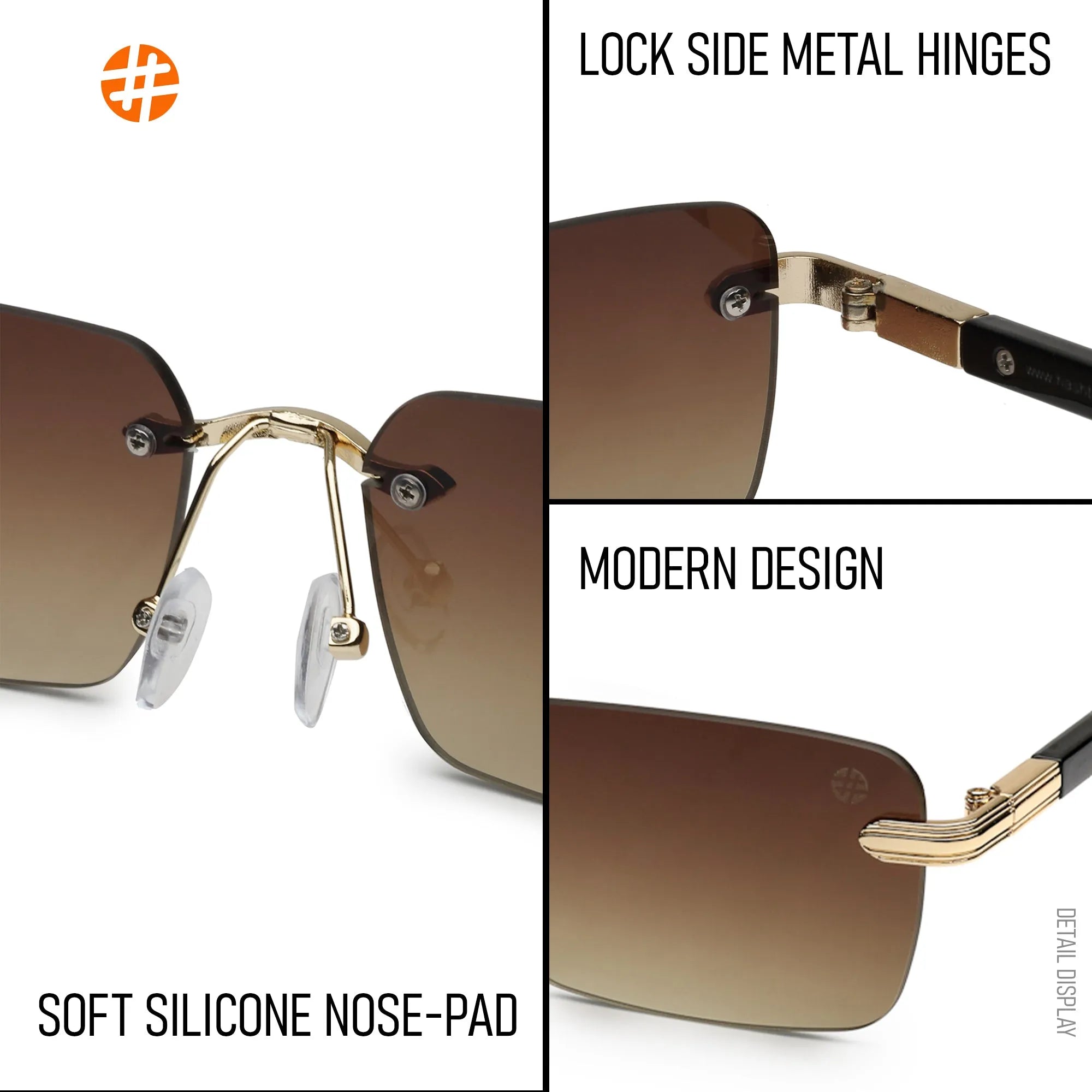 Veyra | Brown Medium Rim Less Rectangle Sunglasses for Men [UV-protected]