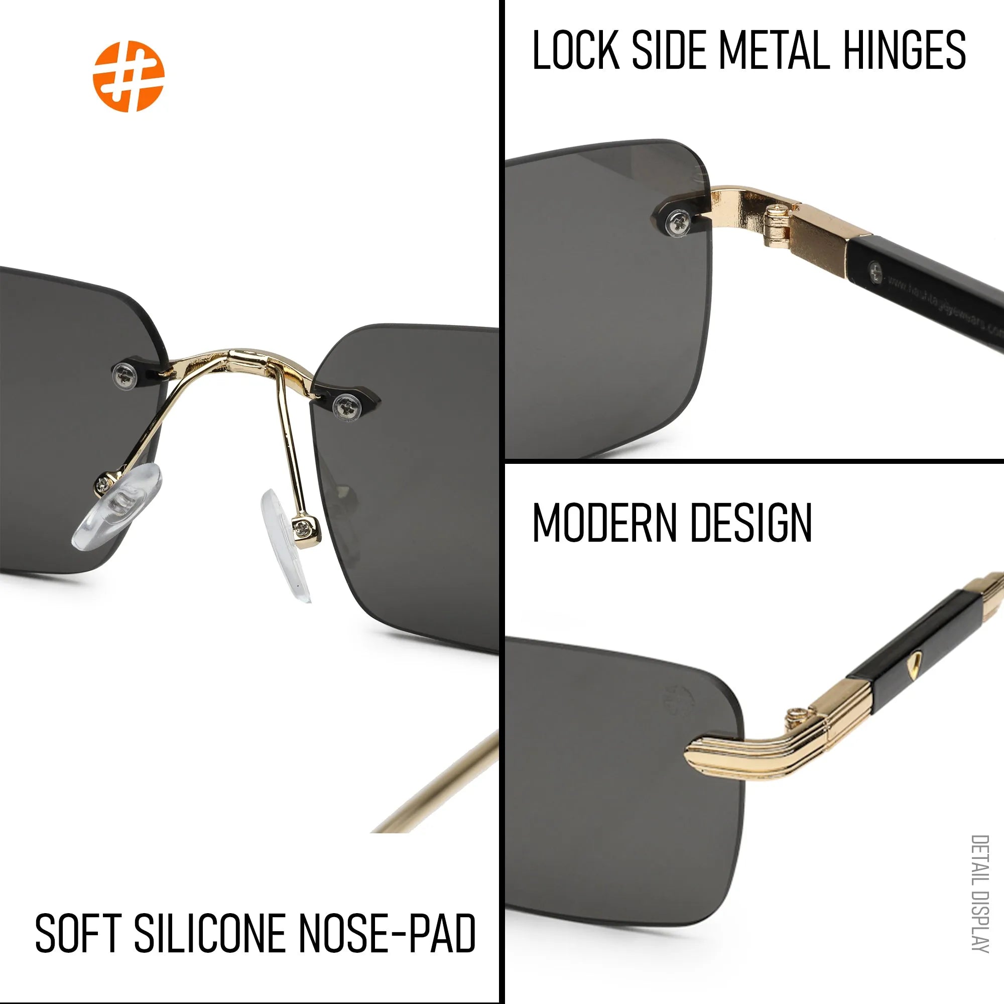 Veyra | Golden Medium Rim Less Rectangle Sunglasses for Men [UV-protected]