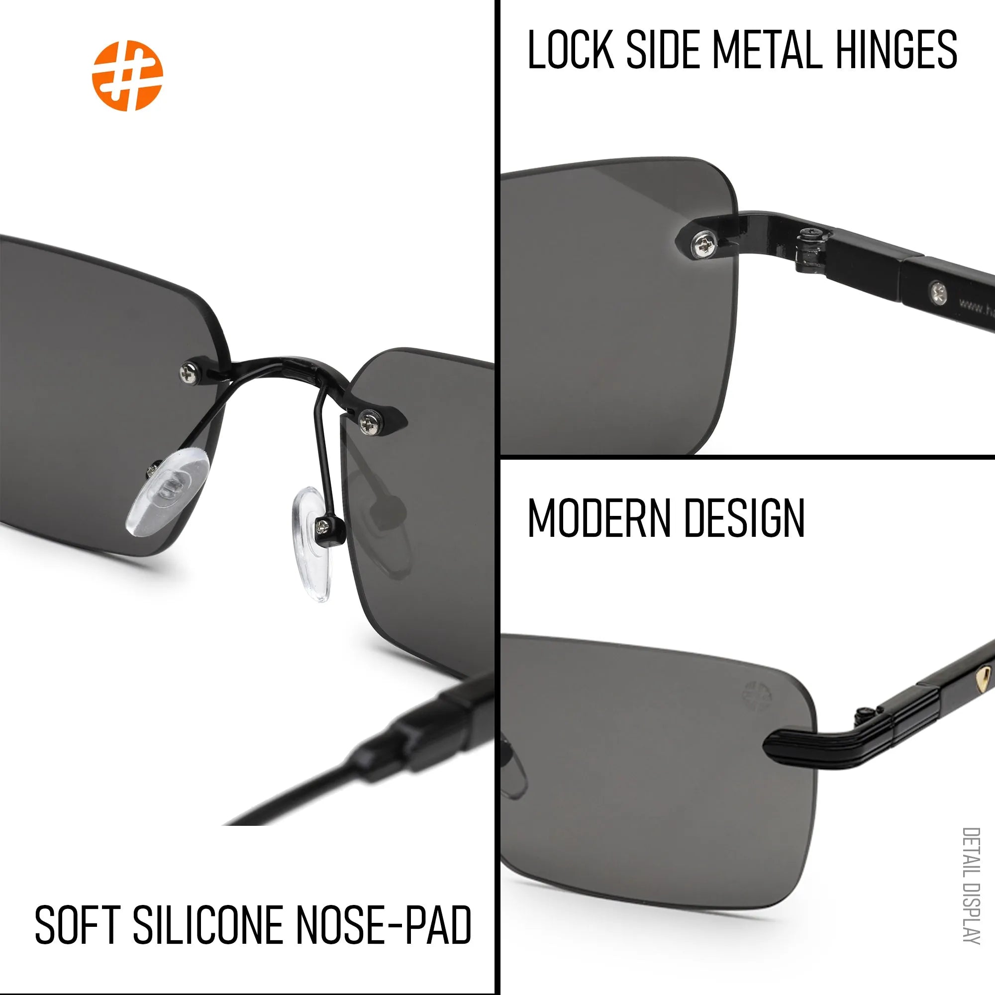 Veyra | Black Medium Rim Less Rectangle Sunglasses for Men [UV-protected]