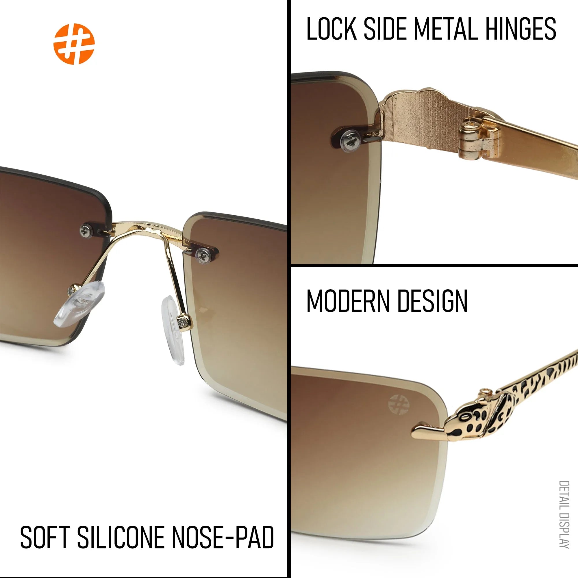 Clyra | Gradient Brown Medium Rim Less Square Sunglasses for Men [UV-protected]