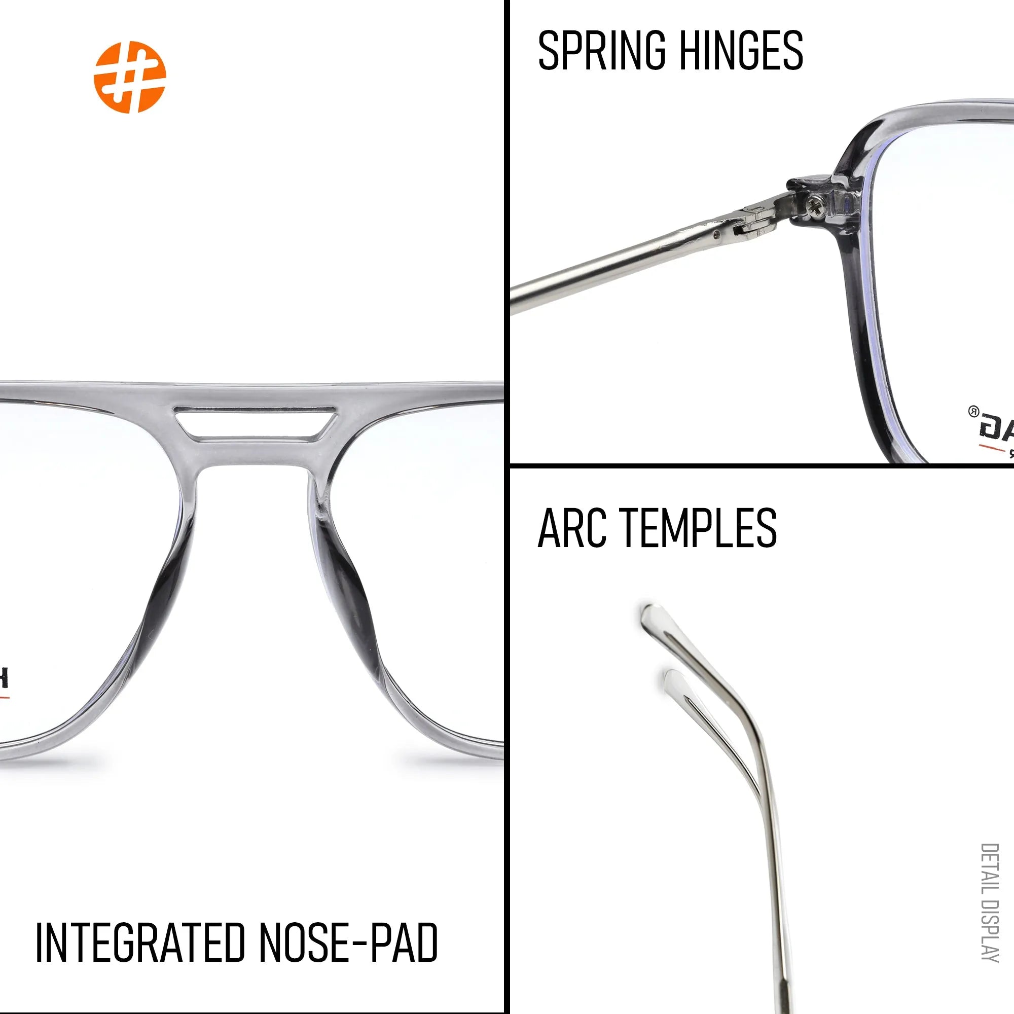 Radion | Smoke Medium Full Rim Square with Spring Hinges Eyeglasses for Men & Women [Demo Lens]