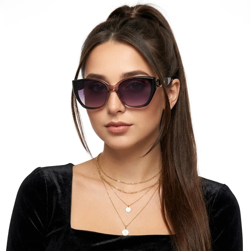 Fynix | Transparent Brown Medium Full Rim Cateye Sunglasses for Women [UV-protected]