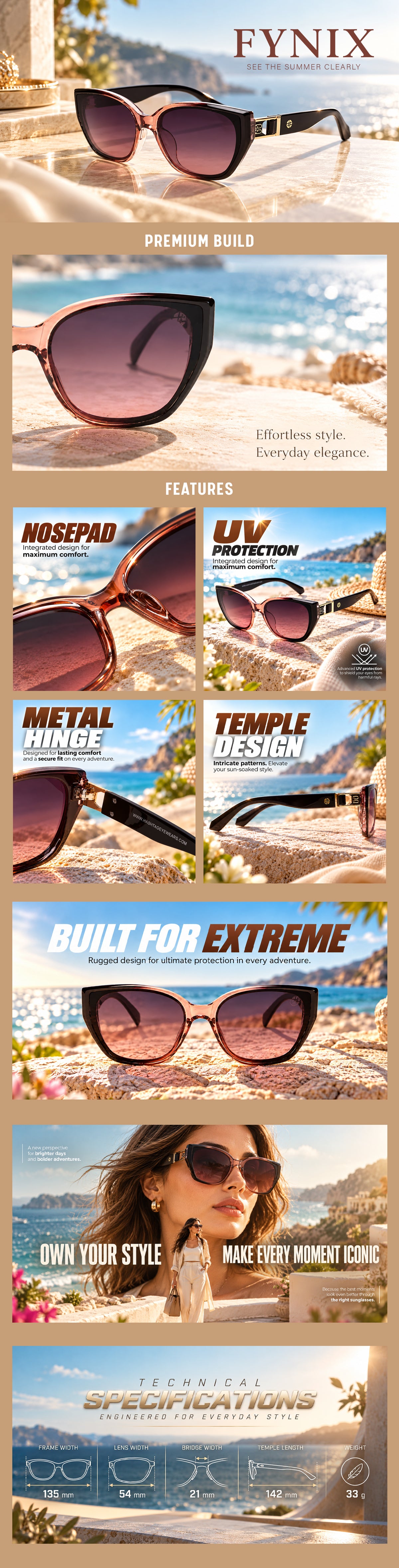 Fynix | Gradient Mauve Brown Medium Full Rim Cateye Sunglasses for Women [UV-protected]