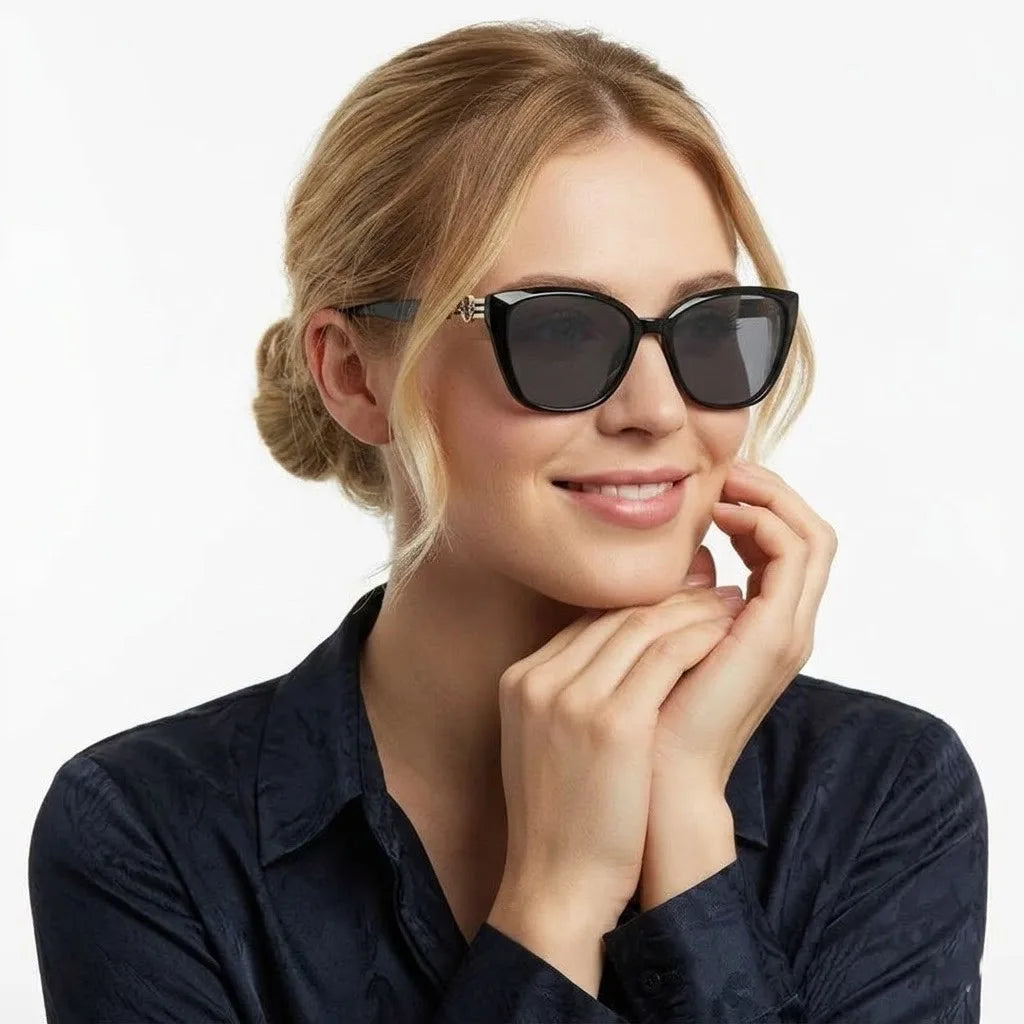 Cleanse | Black Medium Full Rim Cateye Sunglasses for Women [UV-protected]