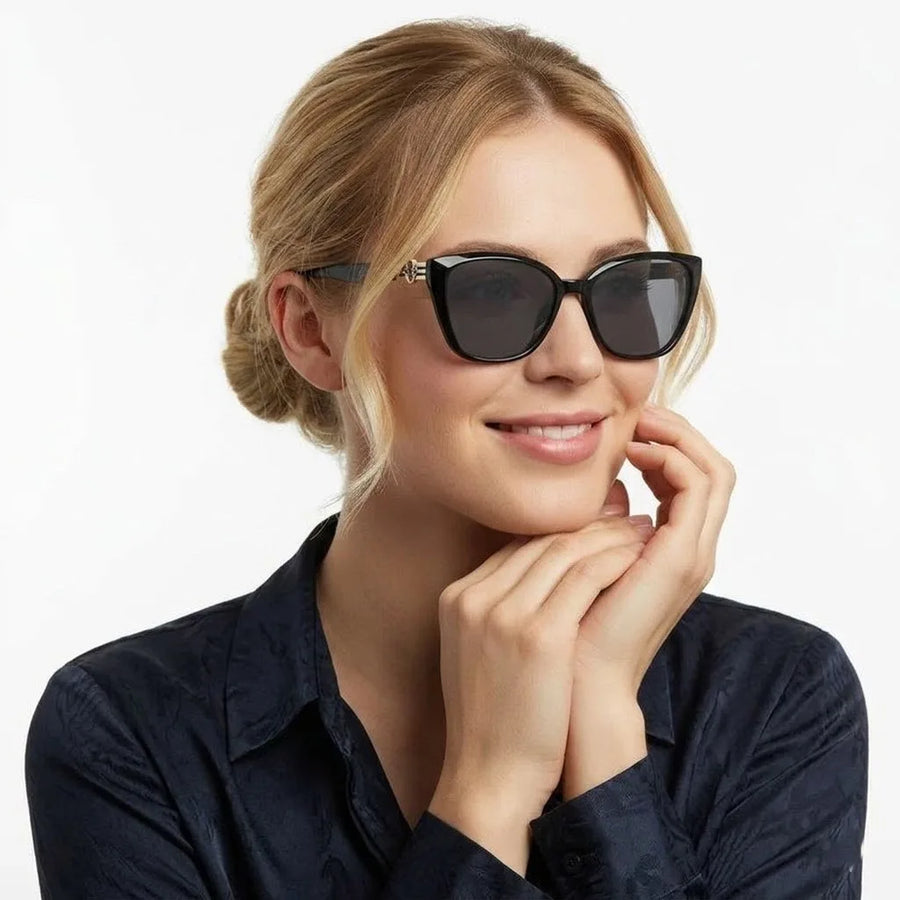 Cleanse | Black Medium Full Rim Cateye Sunglasses for Women [UV-protected]