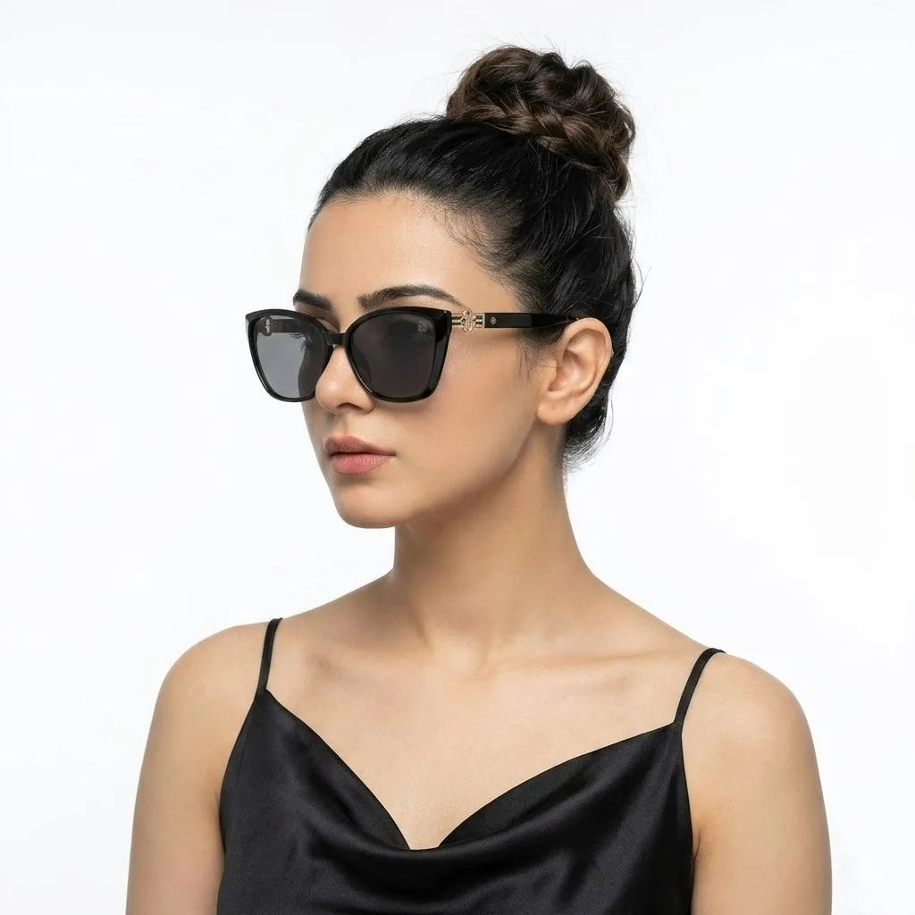 Cleanse | Black Medium Full Rim Cateye Sunglasses for Women [UV-protected]