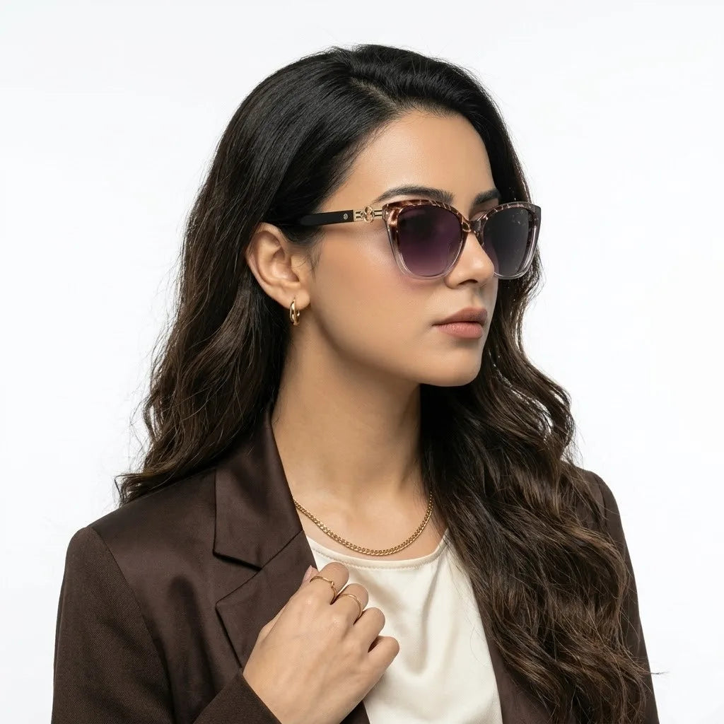Cleanse | Gradient Brown Texture Medium Full Rim Cateye Sunglasses for Women [UV-protected]