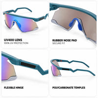 Eaga | Mate Green & Grey Large Half Rim Shield Sports Sunglasses for Men & Women [Mirrored]