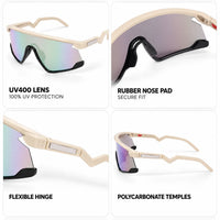 Eaga | Cream Large Half Rim Shield Sports Sunglasses for Men & Women [Mirrored]