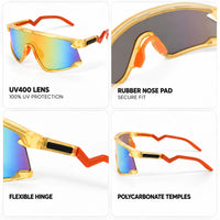 Eaga | Transparent Green Large Half Rim Shield Sports Sunglasses for Men & Women [Mirrored]