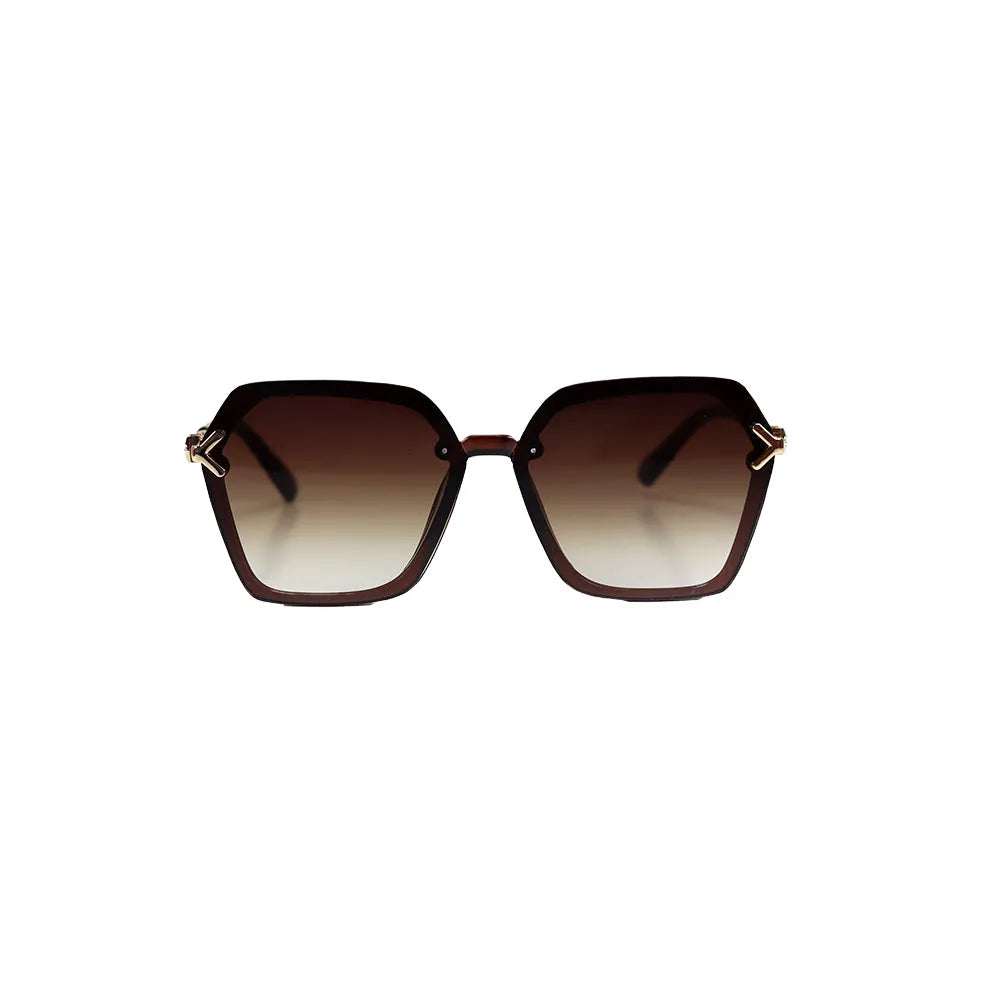Veilion | Brown Large Full Rim Hexagonal Sunglasses for Women [UV-protected]