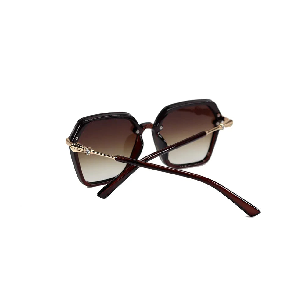 Veilion | Brown Large Full Rim Hexagonal Sunglasses for Women [UV-protected]
