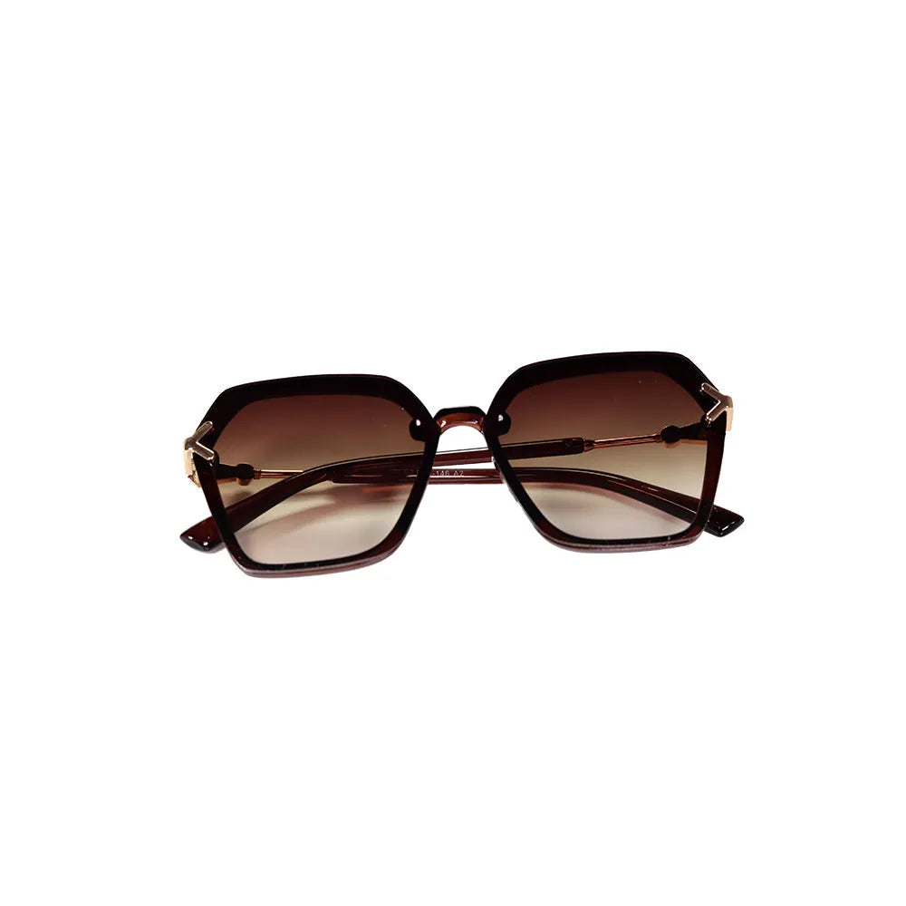 Veilion | Brown Large Full Rim Hexagonal Sunglasses for Women [UV-protected]