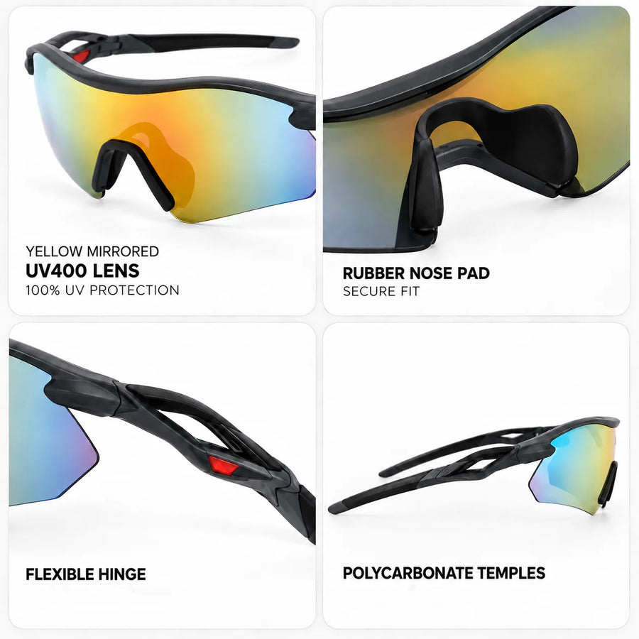 Falcon | Grey Large Half Rim Shield Sports Sunglasses for Men & Women [Mirrored]