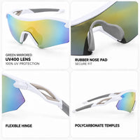 Falcon | White Large Half Rim Shield Sports Sunglasses for Men & Women [Mirrored]