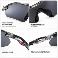 Falcon | Transparent Grey Large Half Rim Shield Sports Sunglasses for Men & Women [Mirrored]