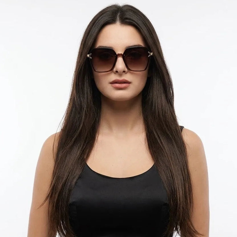 Veilion | Brown Large Full Rim Hexagonal Sunglasses for Women [UV-protected]