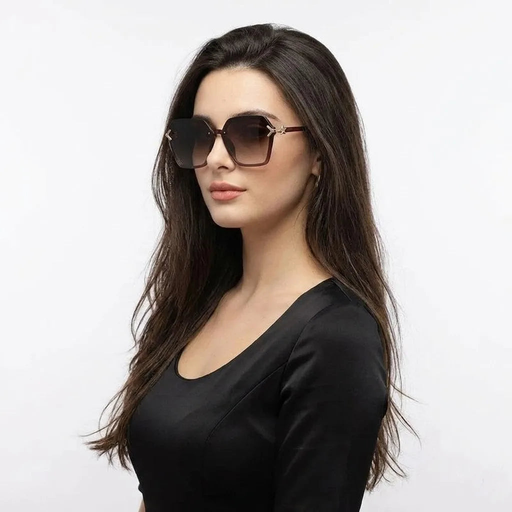 Veilion | Brown Large Full Rim Hexagonal Sunglasses for Women [UV-protected]