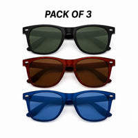 Classic Combo Pack of 3 | Blue,Brown,Black Medium Full Rim Wayfarer Sunglasses for Men [Polarized]