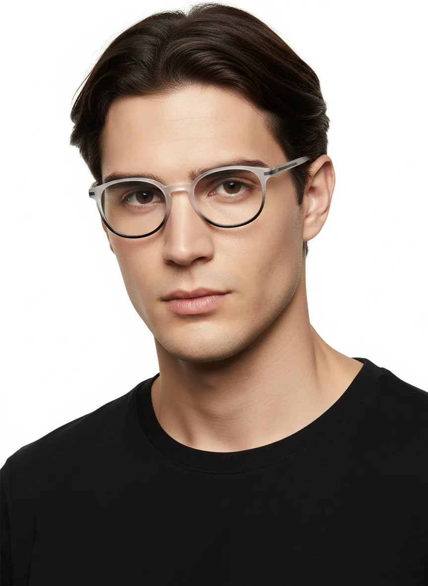 Idefend | Transparent White & Black Medium Full Rim Round Computer Glasses for Men & Women [Blue Block]