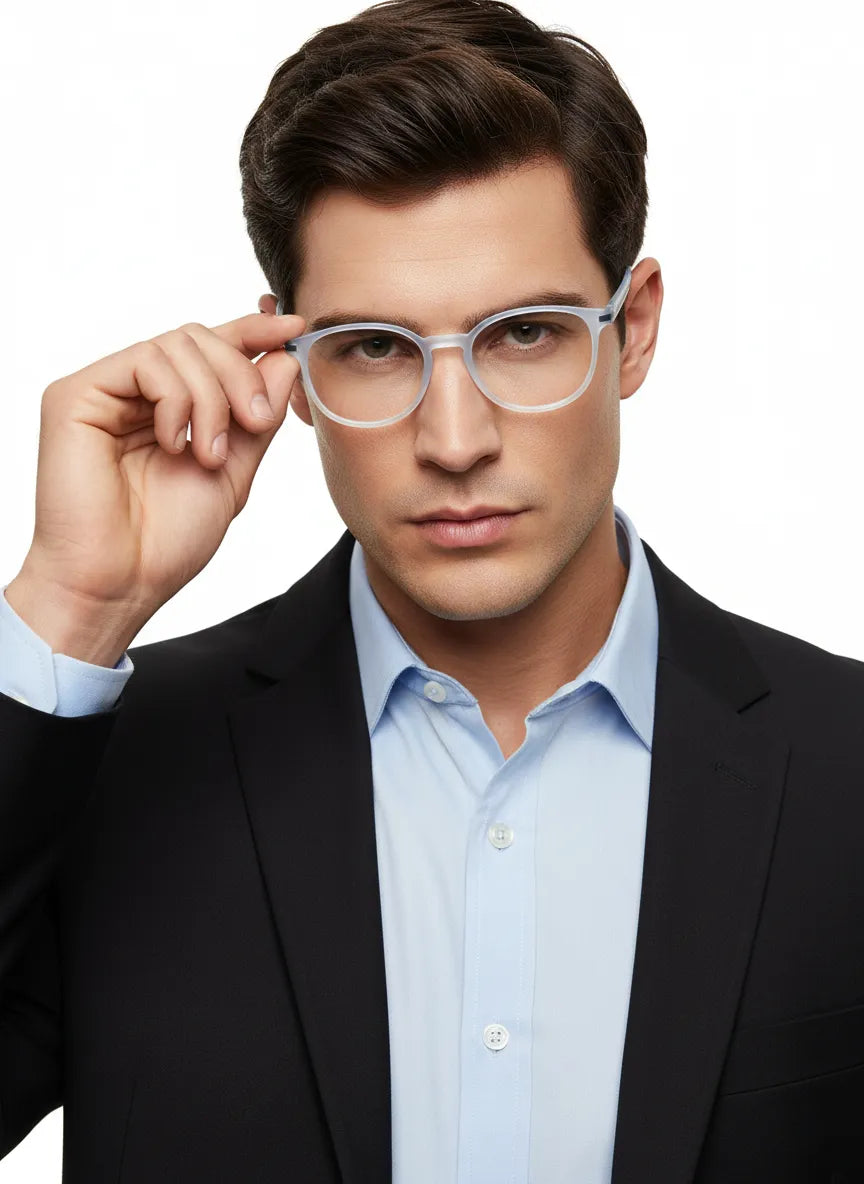 Idefend | Transparent Light Blue & Transparent White Medium Full Rim Round Computer Glasses for Men & Women [Blue Block]