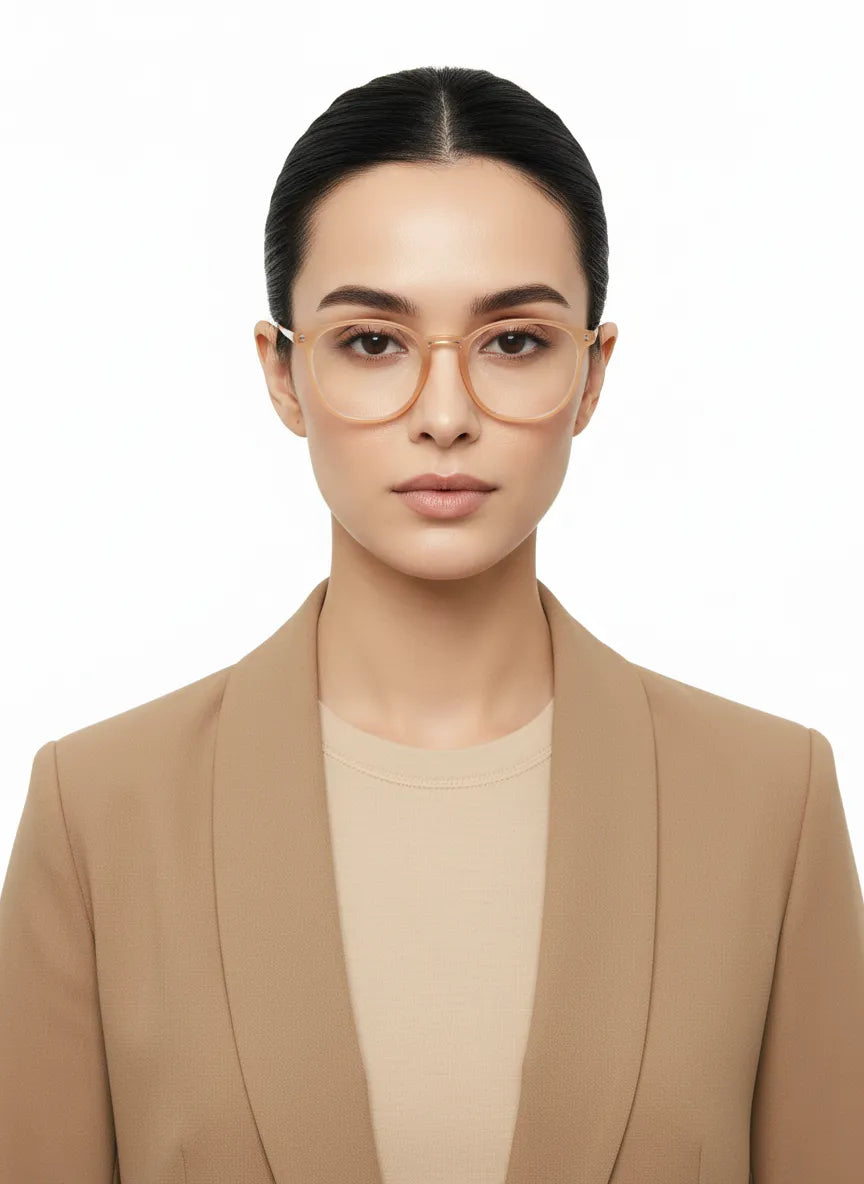 Idefend | Transparent Orange Medium Full Rim Round Computer Glasses for Men & Women [Blue Block]