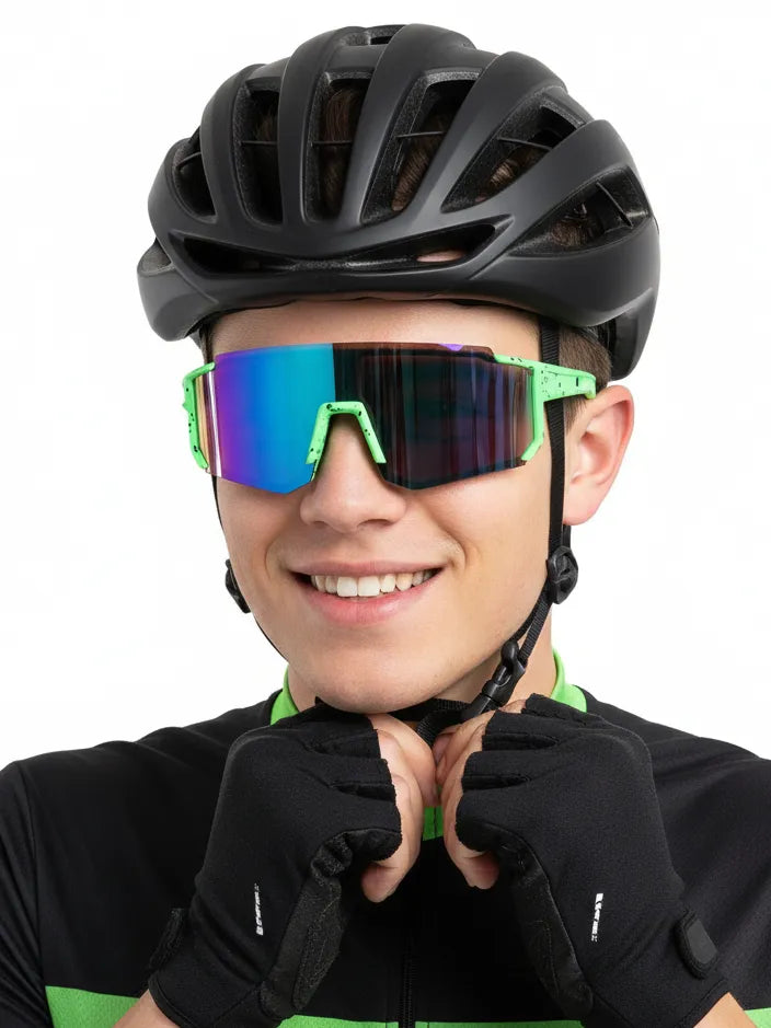 Strix | Green / Black / Texture Large Full Rim Shield Sports Glasses for Men & Women [UV-protected]