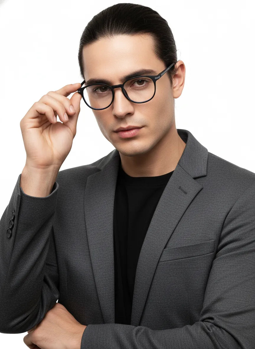 Idefend | Black Medium Full Rim Round Computer Glasses for Men & Women [Blue Block]