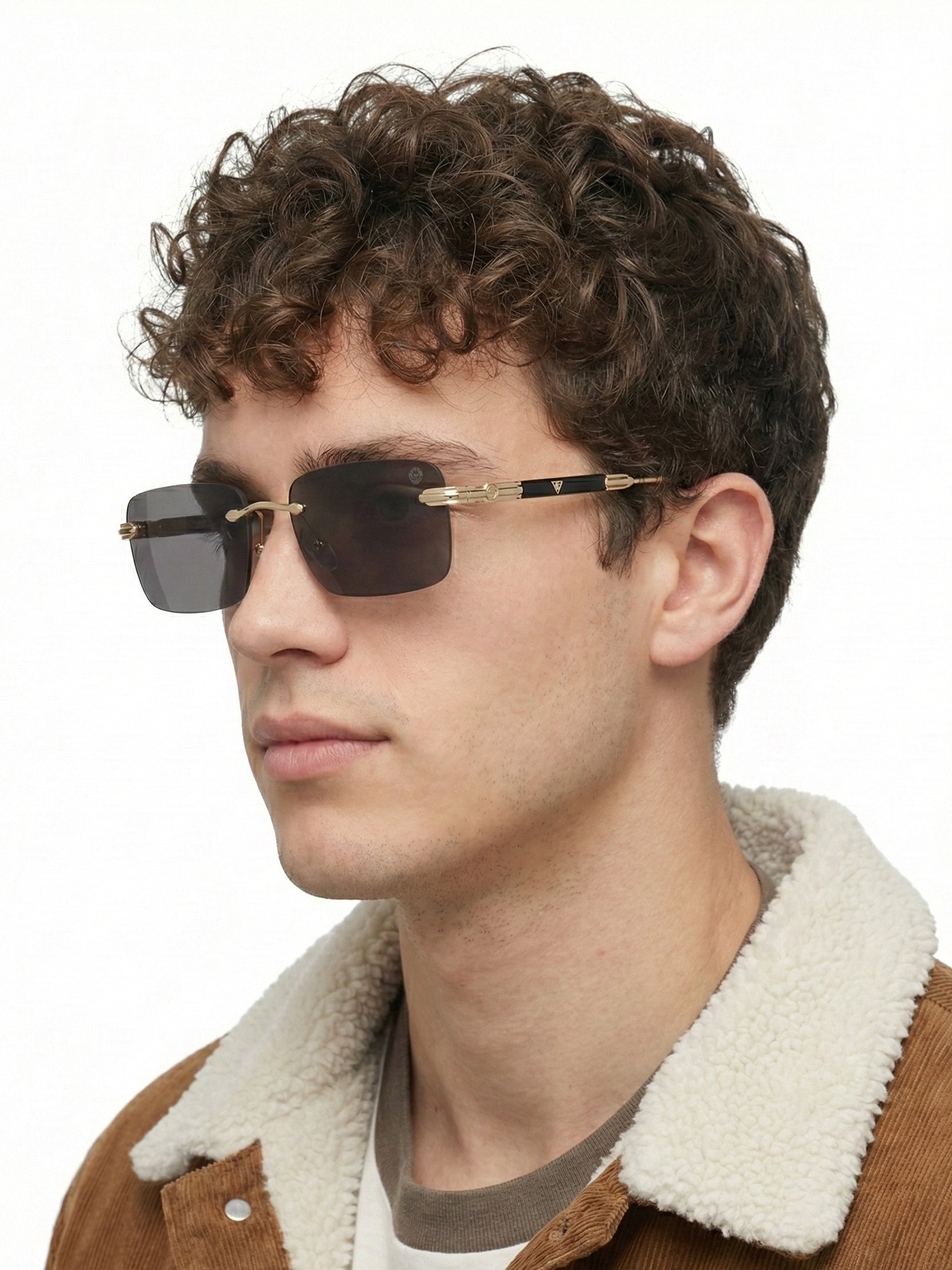 Veyra | Golden Medium Rim Less Rectangle Sunglasses for Men [UV-protected]
