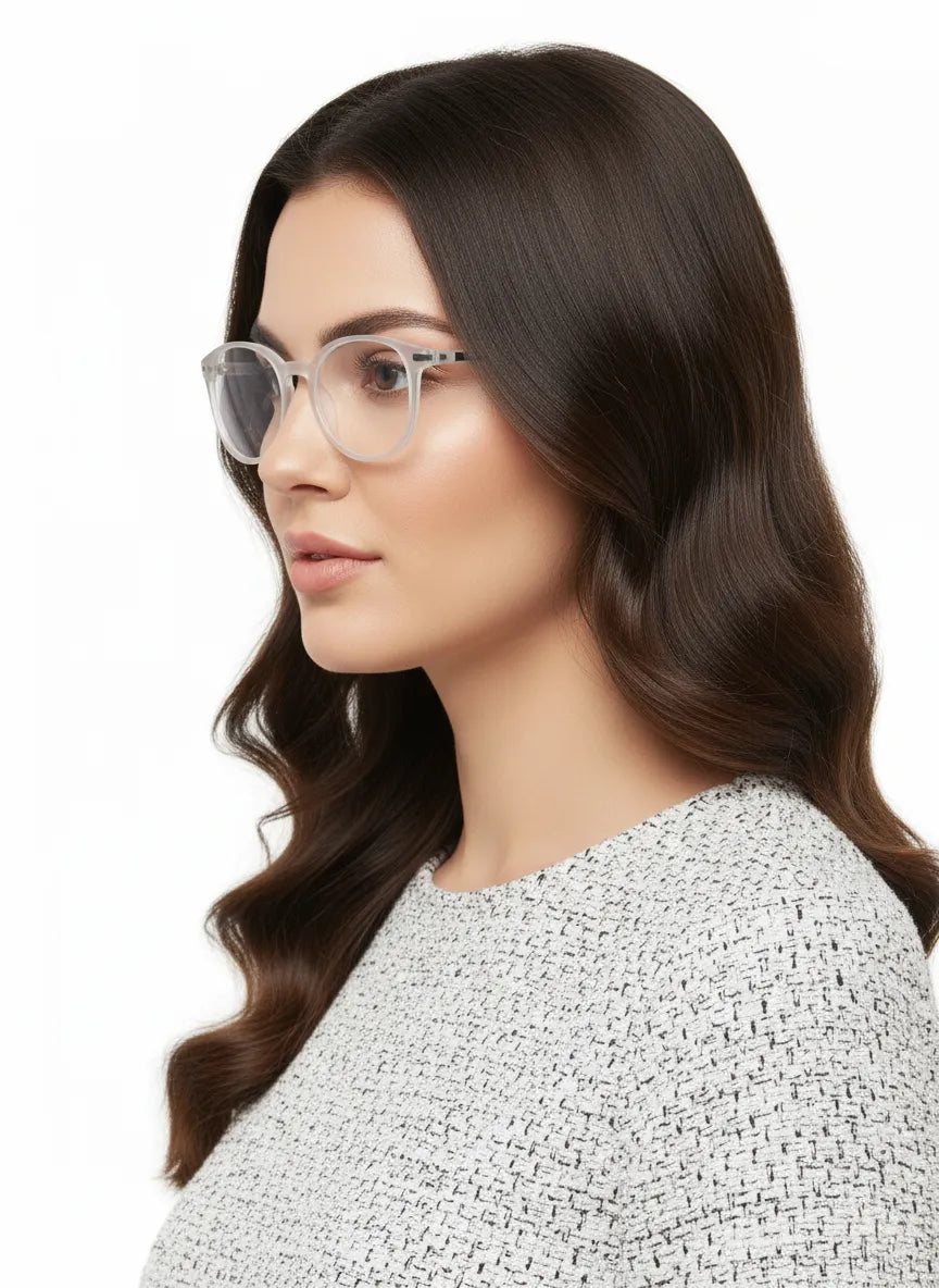 Idefend | Transparent White Medium Full Rim Round Computer Glasses for Men & Women [Blue Block]