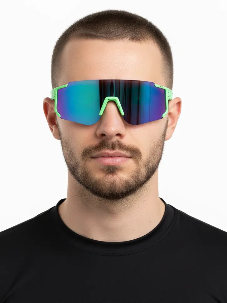 Strix | Green / Black / Texture Large Full Rim Shield Sports Glasses for Men & Women [UV-protected]