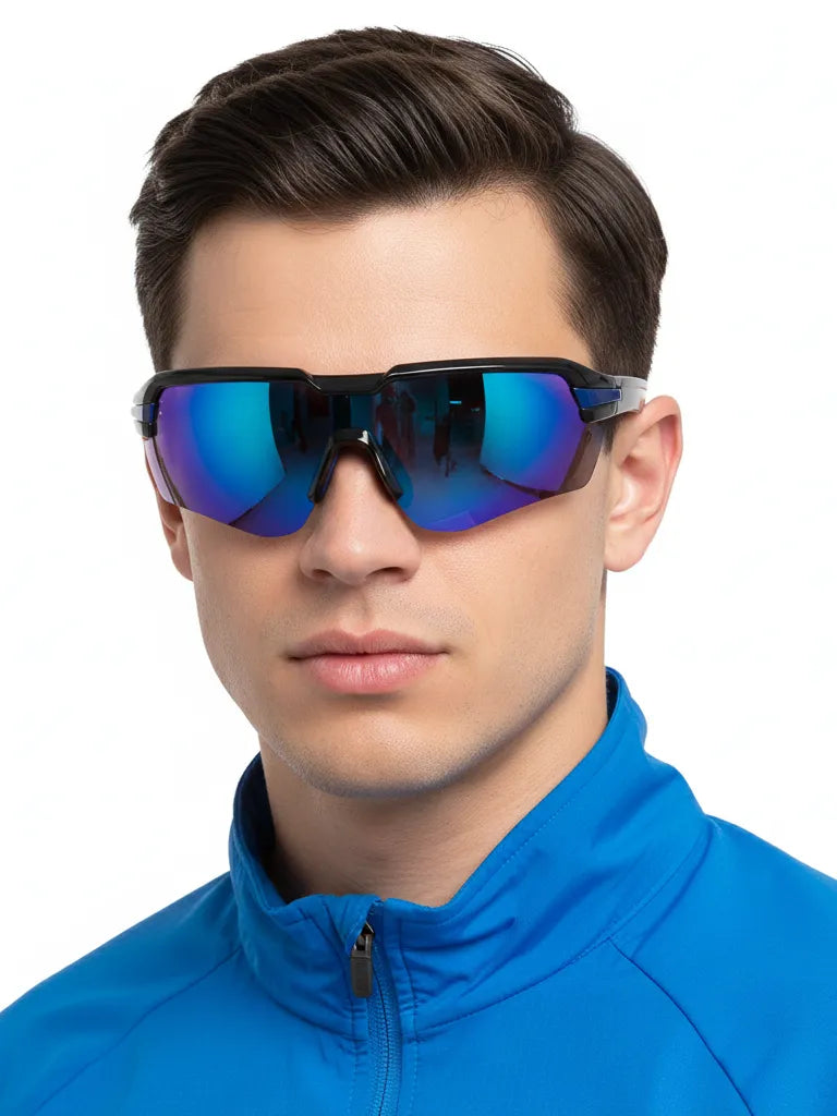 Lumina | Black/Blue Large Half Rim Shield Sports for Men & Women [UV-protected]