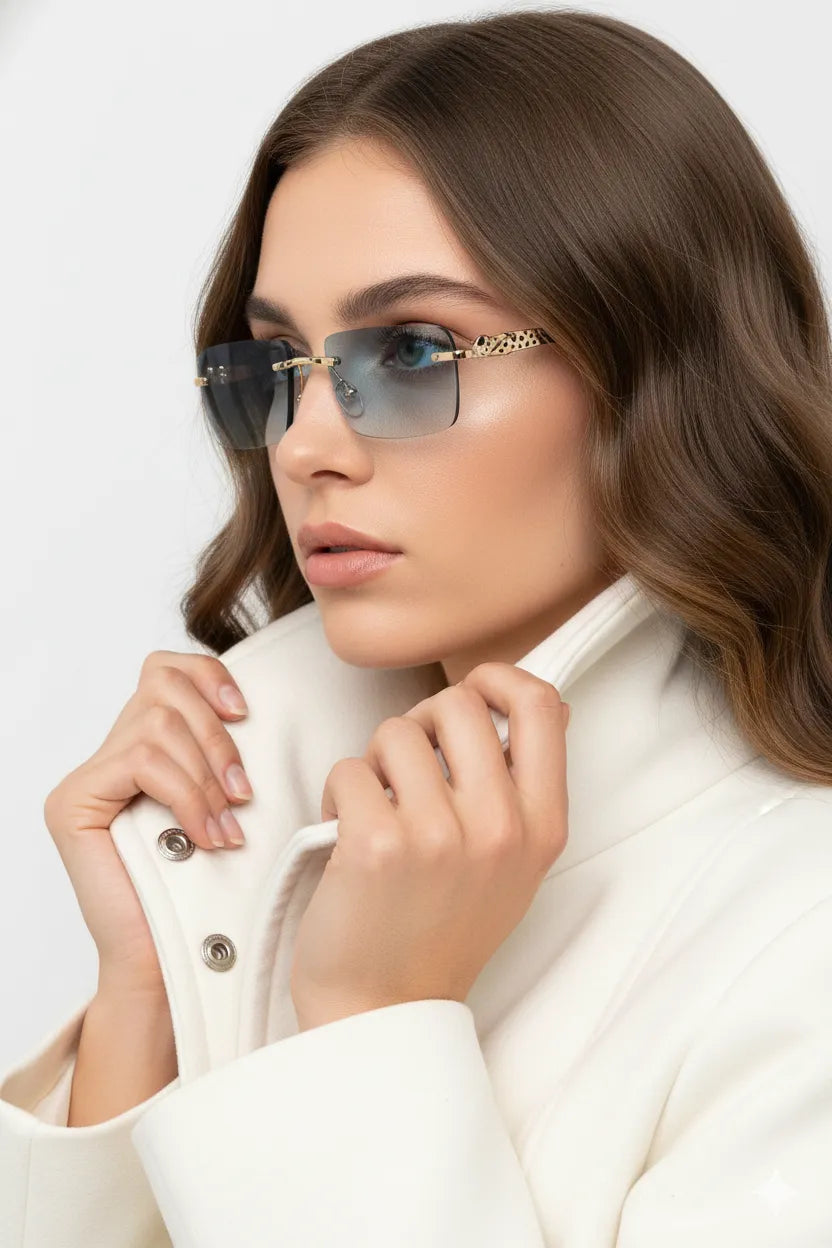 Clyra | Gradient Cyan Medium Rim Less RECTANGLE Sunglasses for Men [UV-protected]