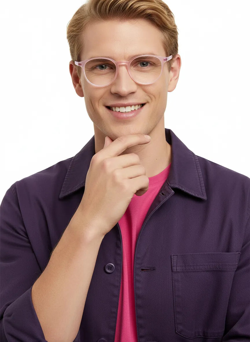 Idefend | Transparent Pink & Transparent White Medium Full Rim Round Computer Glasses for Men & Women [Blue Block]