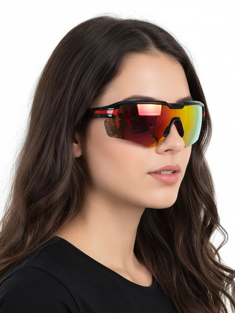 Lumina | Black/Red Large Half Rim Shield Sports for Men & Women [UV-protected]