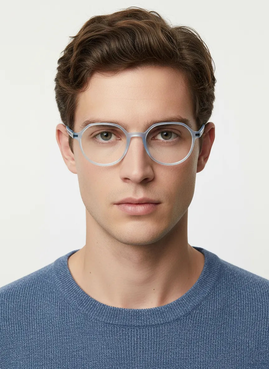 Optibul | Transparent Light Blue & Transparent White Medium Full Rim Square Computer Glasses for Men & Women [Blue Block]