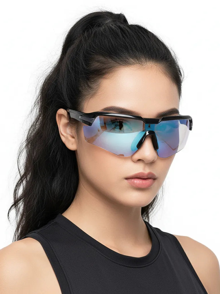 Lumina | Black/Grey Large Half Rim Shield Sports for Men & Women [UV-protected]