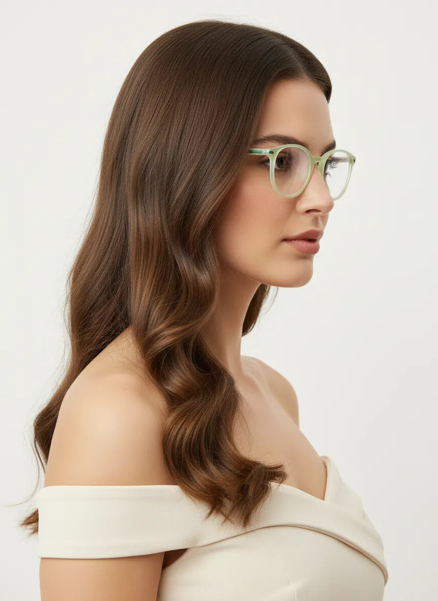 Idefend | Transparent Light Green Medium Full Rim Round Computer Glasses for Men & Women [Blue Block]