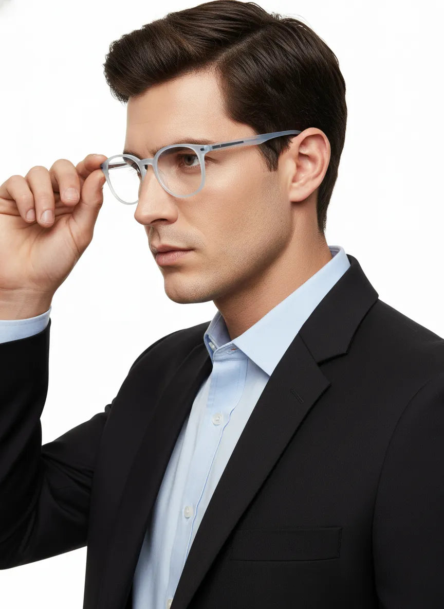 Idefend | Transparent Light Blue & Transparent White Medium Full Rim Round Computer Glasses for Men & Women [Blue Block]