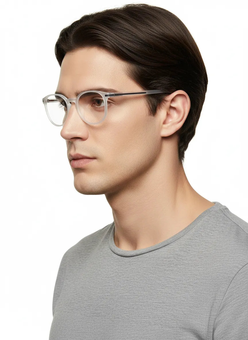 Idefend | Transparent White Medium Full Rim Round Computer Glasses for Men & Women [Blue Block]