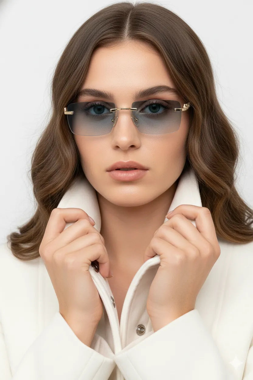 Clyra | Gradient Cyan Medium Rim Less RECTANGLE Sunglasses for Men [UV-protected]