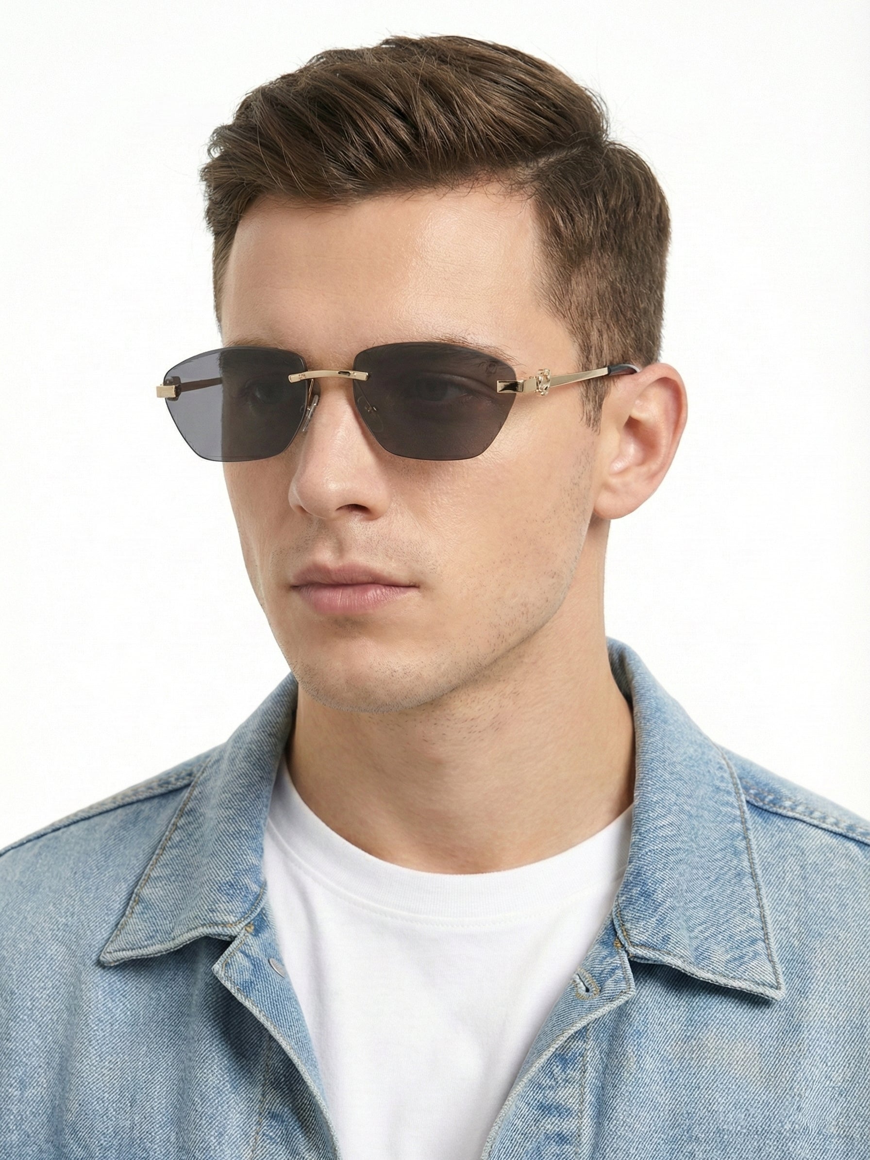 Pyrion | Black Medium Rim Less Rectangle Sunglasses for Men [UV-protected]