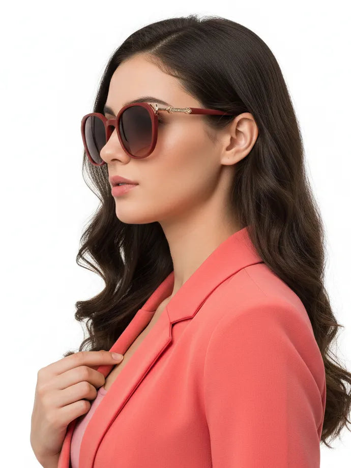 Vortex | Red Medium Full Rim Round Sunglasses for Women [UV-protected]