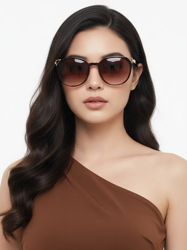 Vortex | Brown Medium Full Rim Round Sunglasses for Women [UV-protected]